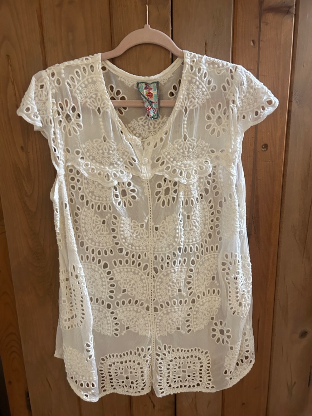 Johnny Was White Eyelet Crochet Tunic Top